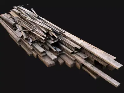 Pile of Planks Boards and Logs Firewood Low-poly 3D model
