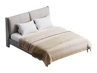 Modern Light Wood Pine Upholstered Headboard Bed 3D model