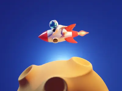 Astronaut Rigged - Rocket and Planet stylized 3D Low Poly Low-poly 3D model