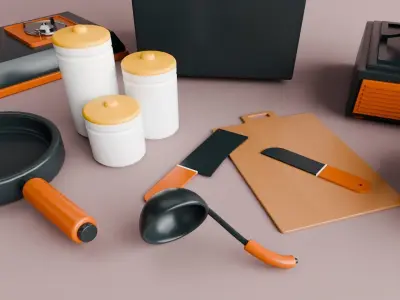 Comprehensive 3D Kitchen Appliance and Utensil Set Free low-poly 3D model