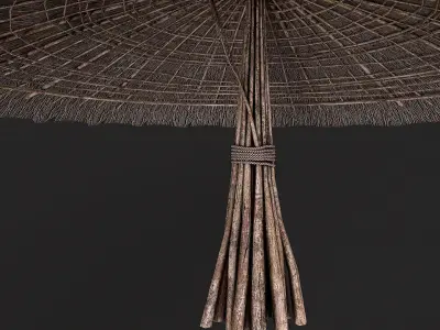 Primitive Wooden Shelter with Thatch Roof 7 Low-poly 3D model