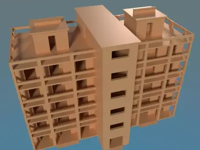 Building 1 on sky Low-poly 3D model
