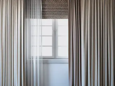 Curtains with Roman curtain and Tulle set 02 3D model