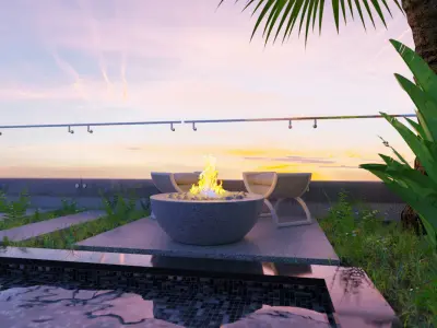 Outdoor soft seating with fireplace Low-poly 3D model