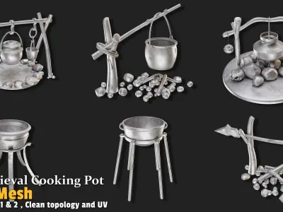 15 Medieval Cooking Pot Base Meshes 3D model