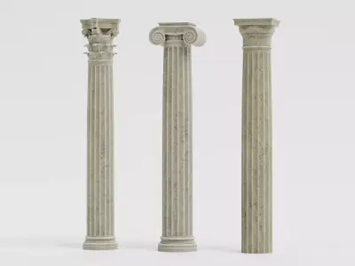 3 Old Classical Columns Set - Doric Ionic and Corinthian Pillars 3D model