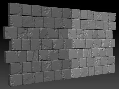 Damaged Stone Block Wall 3D model