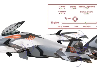  Futuristic Military Fighter Jet White Rigged 