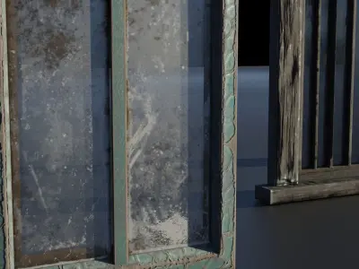 Windows wooden doors and Low-poly 3D model