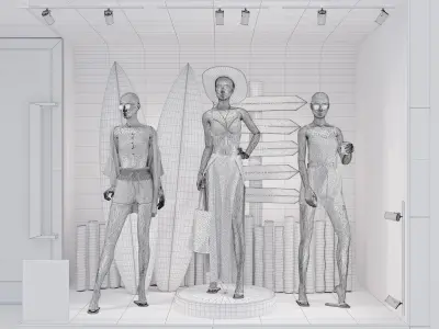 Summer Store Front with female mannequin 3D model