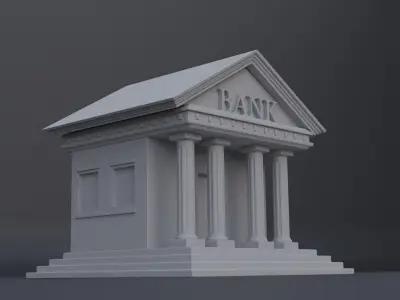 Bank Building Low-poly 3D model 3