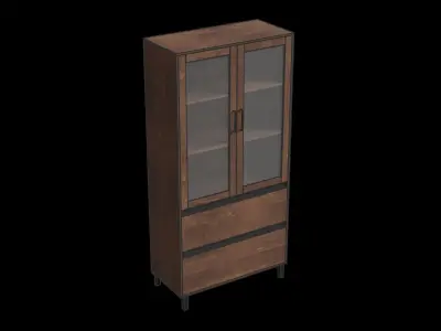 Modern Double Glass Door With 2 Drawers Hutch Low-poly 3D model
