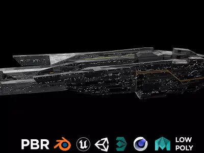 freighter space ship low poly 3D sci fi Low-poly 3D model