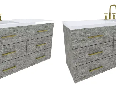Vanity-008B bathroom vanity with two drawers and gold faucet 3D model