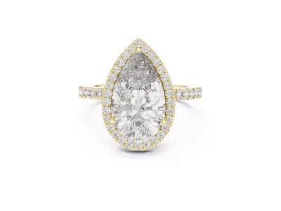 Pear Shape Halo Diamond Engagement Teardrop Pave Ring CAD 3D print model