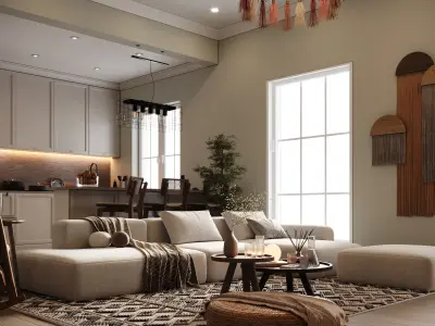 Cozy Boho-Living Room Natural Interior 3D Scene 3D model