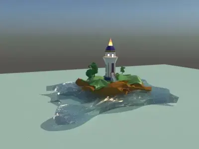 Tower lighthouse island Low-poly 3D model
