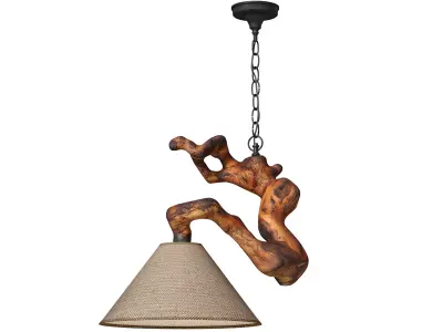 Rustic Style Pendant Ceiling Light Made  Natural Wood Sculptural 3D model