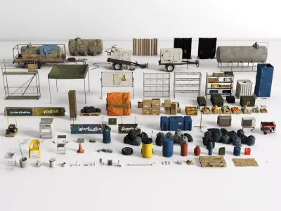  Survival Camp Props Pack Junkyard Military Workshop Assets Low-poly 3D model