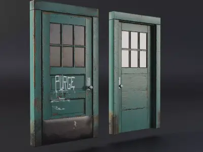 Abandoned Wooden Door Low-poly 3D model