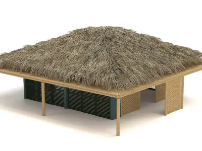Tropical wooden thatched roof bungalow 3D model