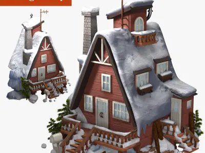 old house in the snow  high-poly textured 3D model