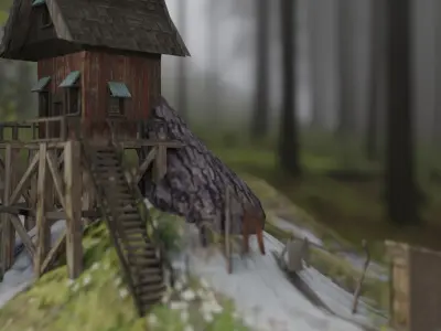 Fantasy dwarf hut environment in the forest 3D model