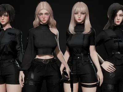 Techwear Girl - Game Ready Low-poly 3D model