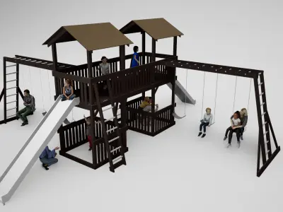 wooden playground model A002 3D model