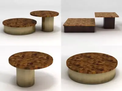 Mosaico four different tables with wooden bases 3D model