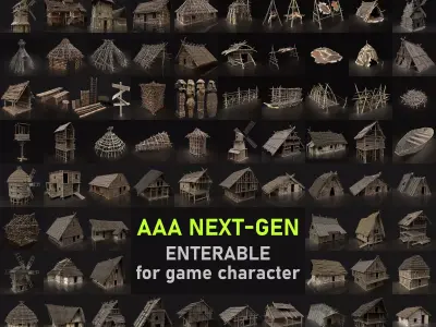 BIGGEST BUILDER AAA HOUSE PACK WITH INTERIOR VIKING ORC GENERIC Low-poly 3D model