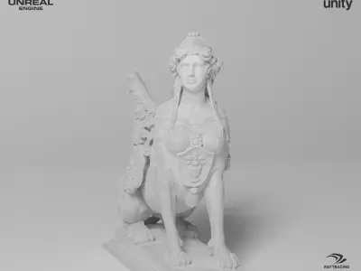 Sphinx Belvedere Sculpture VR AR Mobile-ready Game-ready Low-poly 3D model