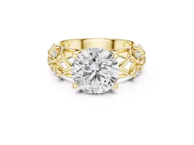 Round Diamond Engagement Nature Floral Vine Gold Ring CAD 3D print model