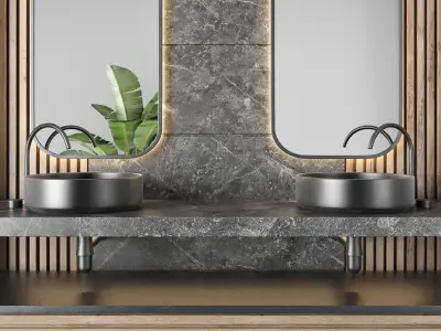 bathroom furniture - wood and stone wall  3D model