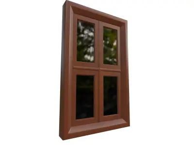 Brown Wooden Window with Four Glass Panes Low-poly 3D model