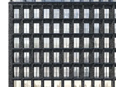 Modern residential building  07 at night with simple interiors 3D model
