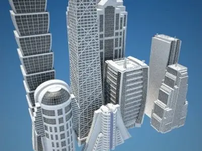 8 Skyscrapers 2 tall building with logo on top 3D model