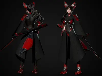 Cosmo Fox Girl Sci-fi Kitsune - Game Ready Low-poly 3D model