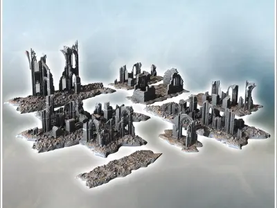 Set of Gothic cathedral ruins with large arches and collapsed wa 3D print model