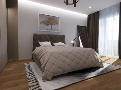 BEDROOM SET with walls and wooden floors 3D model