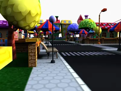 3D Cartoon city toon Low-poly 3D model
