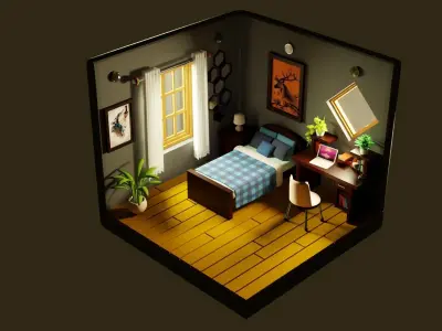 Isometric Bed Room B Low-poly 3D model