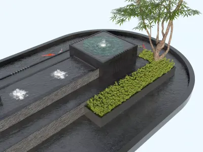 Waterfall Fountains modern Landscape 08 3D model