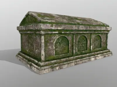 tomb 1 stone casket with moss Low-poly 3D model