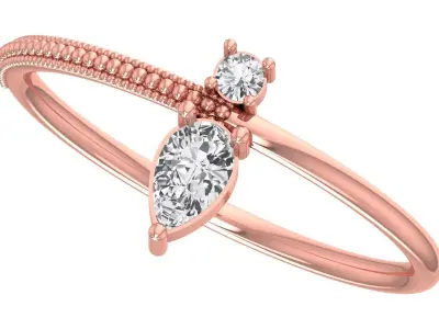 Solitaire Women Light Weight Pear Stone Band Ring 3D print model