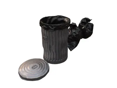 Trash bin and garbage Low-poly 3D model