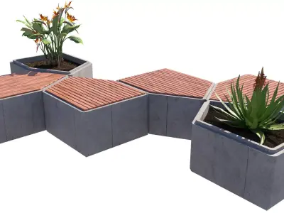 Modular Hexagon Planter Outdoor Bench Low-poly 3D model