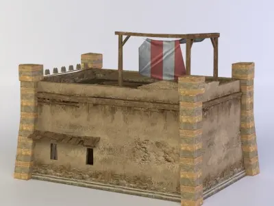 Building toy castle with roof Low-poly 3D model