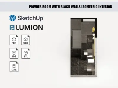 Powder Room with Black Walls isometric interior 3D model