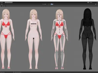 Bikini clothes 0020 - Rig -Unreal - Unity - Blender - Animated Low-poly 3D model